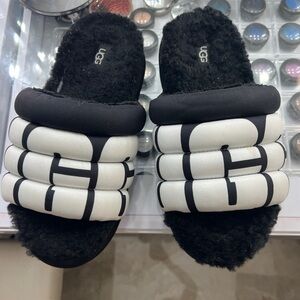 UGG Black and White Padded Slides